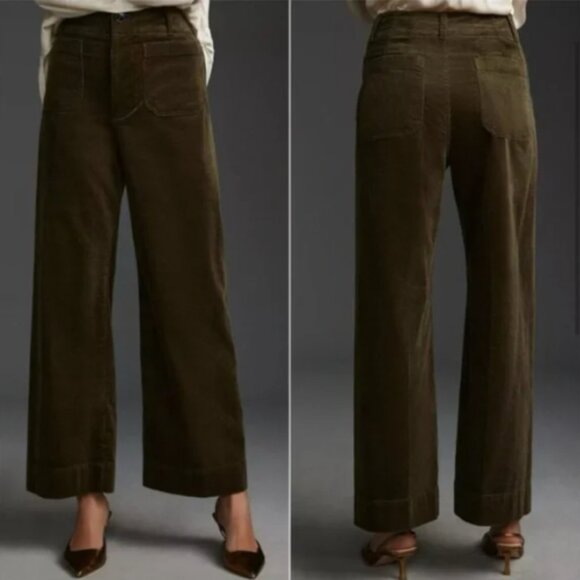 Anthropologie Maeve The Colette Corduroy Wide-Leg High Waist Pants Moss Size 29 - Picture 2 of 11